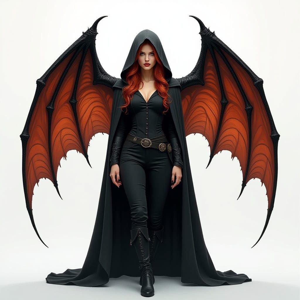 Mystical Redhead Half Elf with Bat Wings