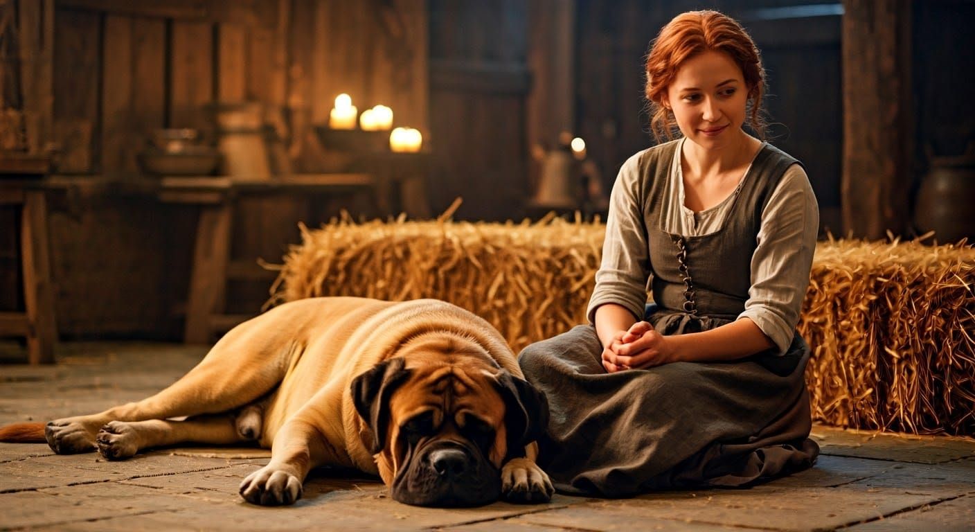 Peasant Woman and Dog in Barn, Vintage Film Still