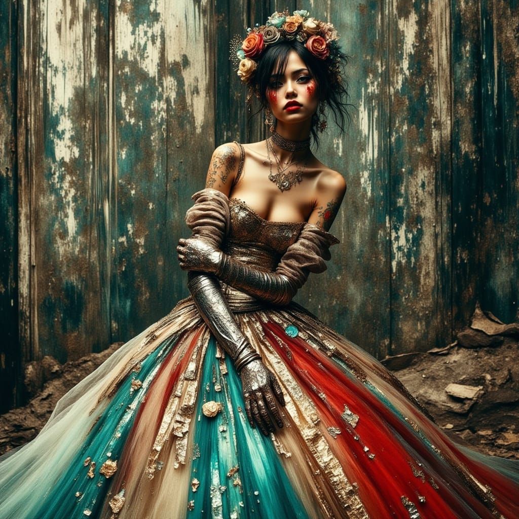 Voluptuous Woman in Trashpunk Couture Gown