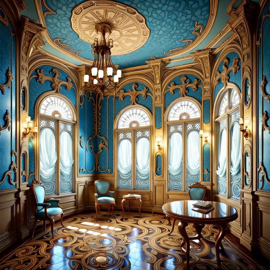 Blue Wine Under Autumn Moon: Art Nouveau Photoillustration