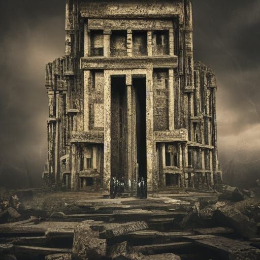 Goth Model in Ancient Futuristic City Ruins