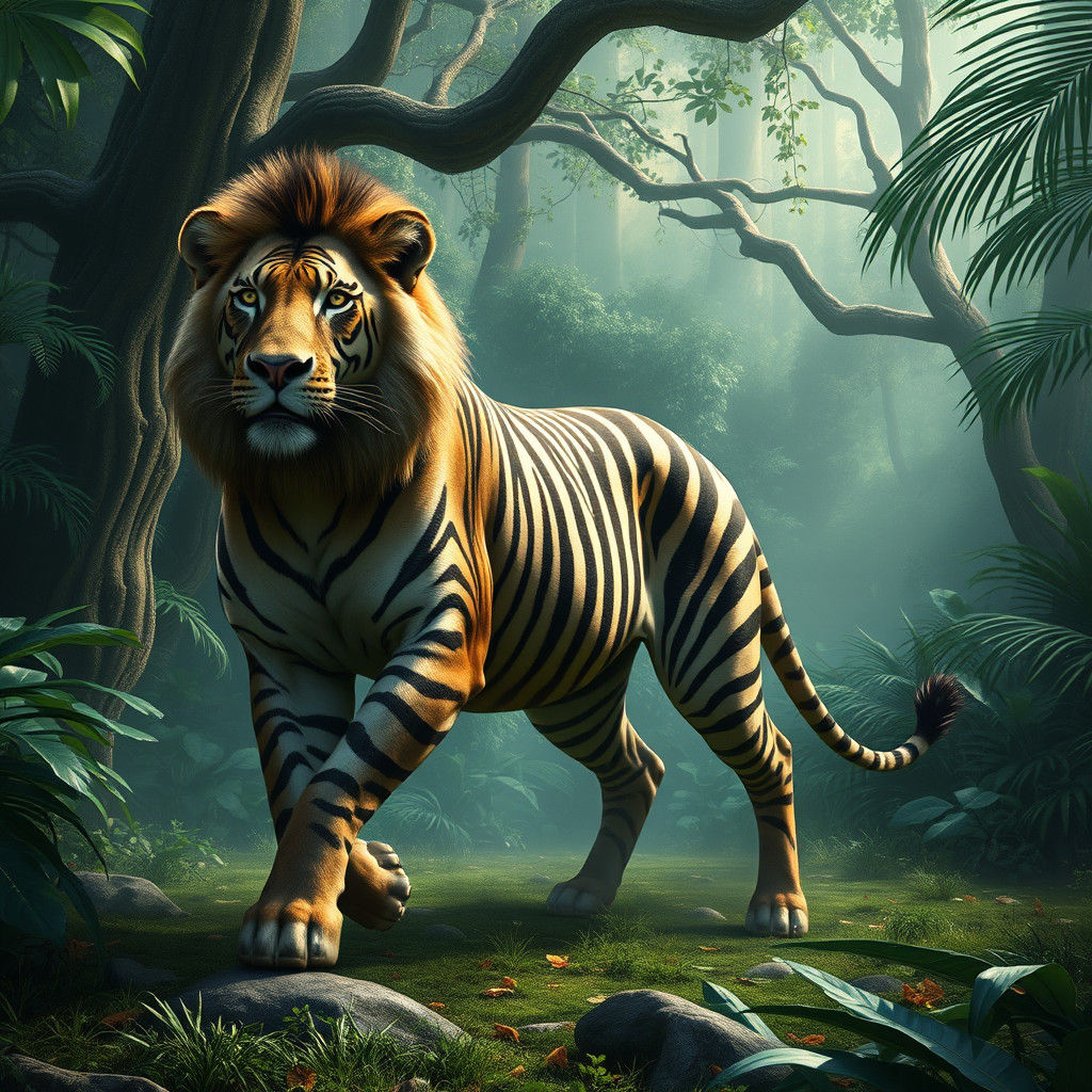 Lion Zebra Hybrid in Amazon Jungle: Matte Painting