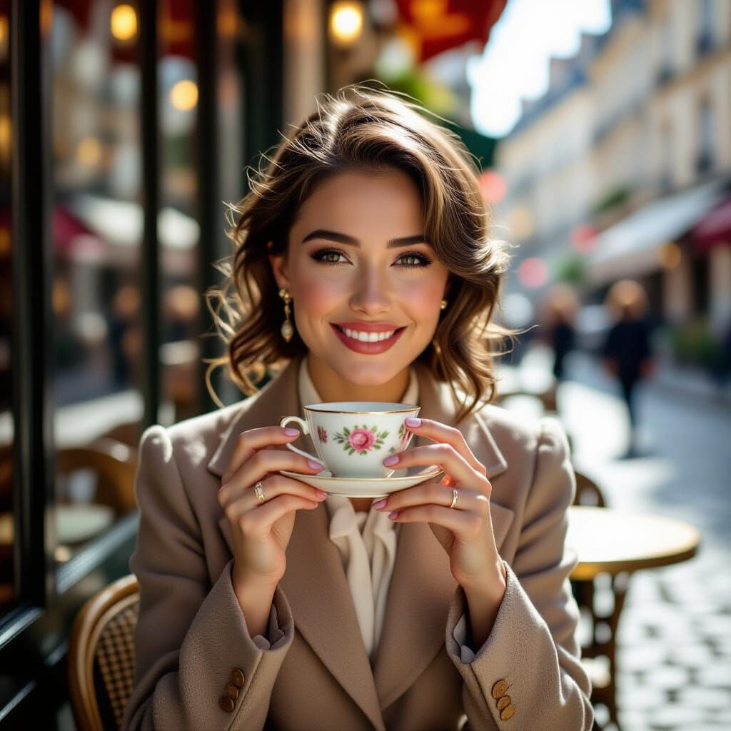 Parisian Cafe Portrait: Woman with Teacup