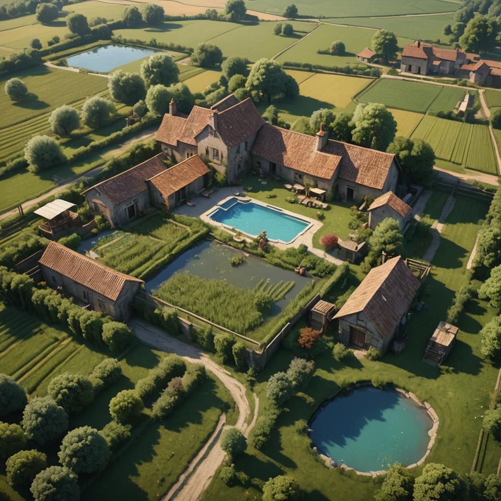 Picturesque French Farm with Pool in Detailed Matte Painting