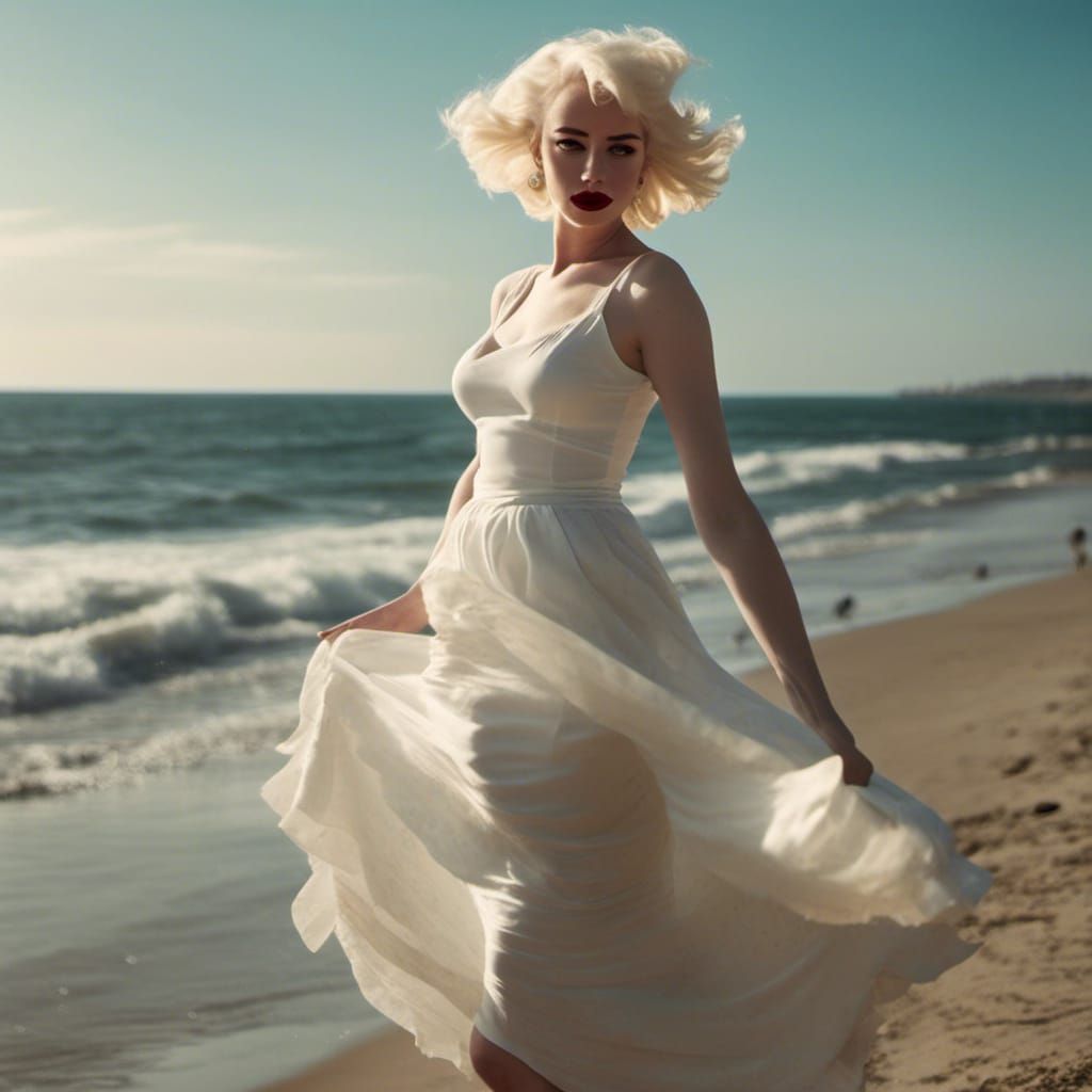 Glamorous Trans Woman as Marilyn Monroe by the Sea