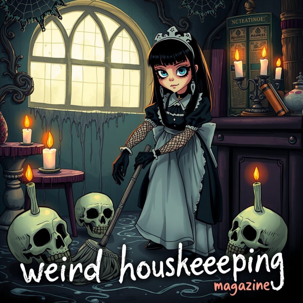 Surrealist Maid in Macabre Housekeeping Scene