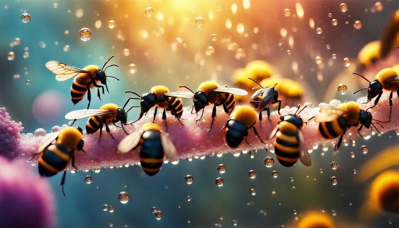 Macro Shot of Pollinating Insects in Flight