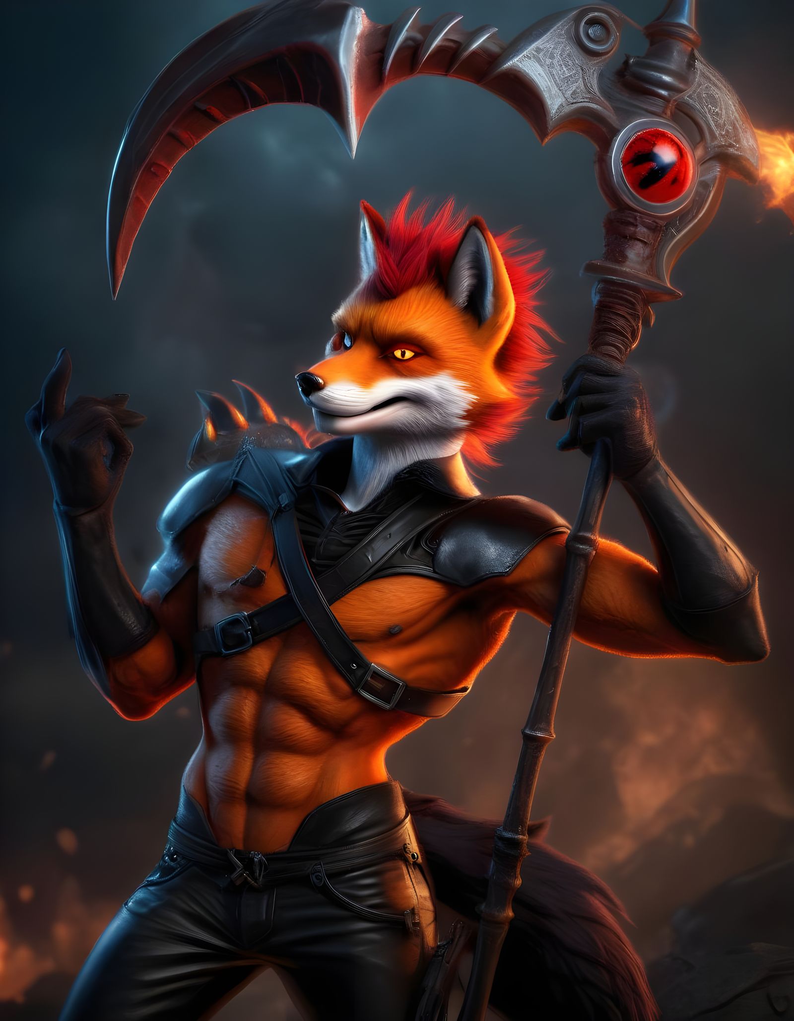 Red Fox Anthro Warrior with Demon Scythe