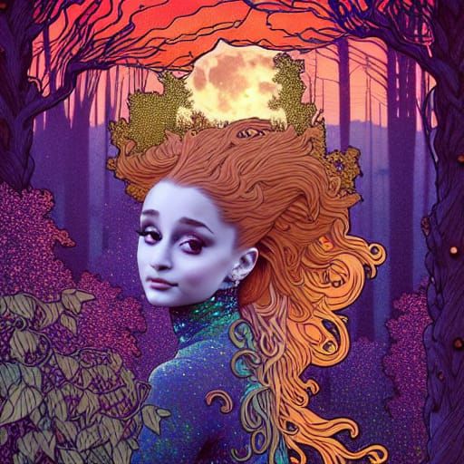 Ariana Grande as Wood-Sprite in Ethereal Landscape