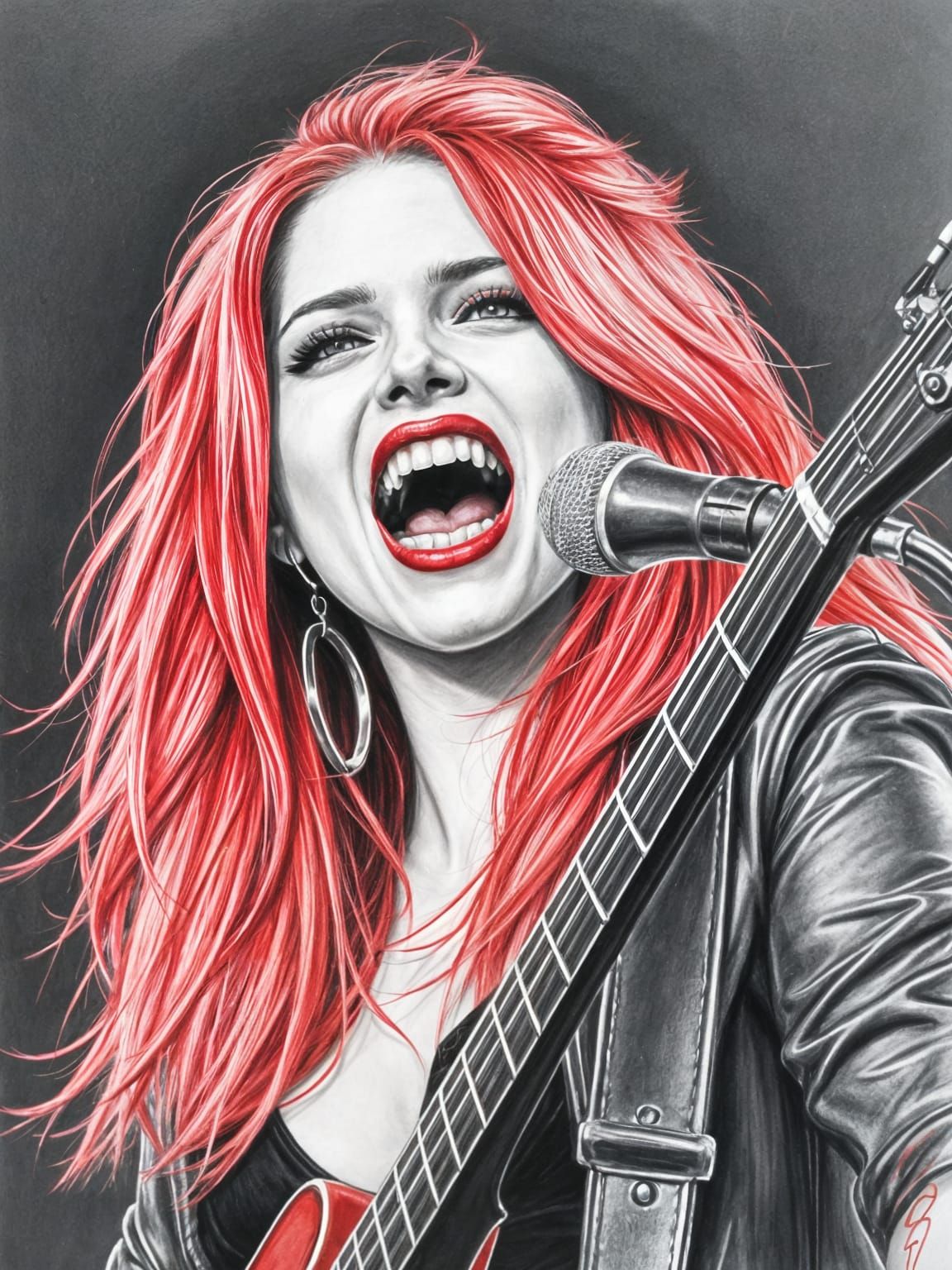 Vampire Rock Star in Dark Pencil Sketch