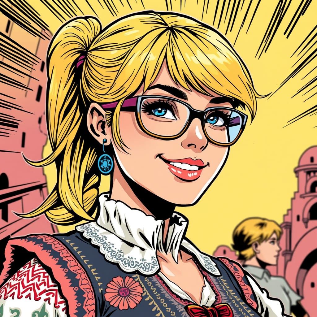 Ukrainian Girl in Traditional Vest, Dynamic Comic Book Style