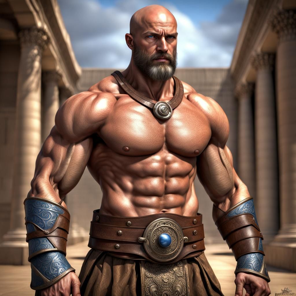Handsome Muscular Warrior with Beard in Photorealistic Style