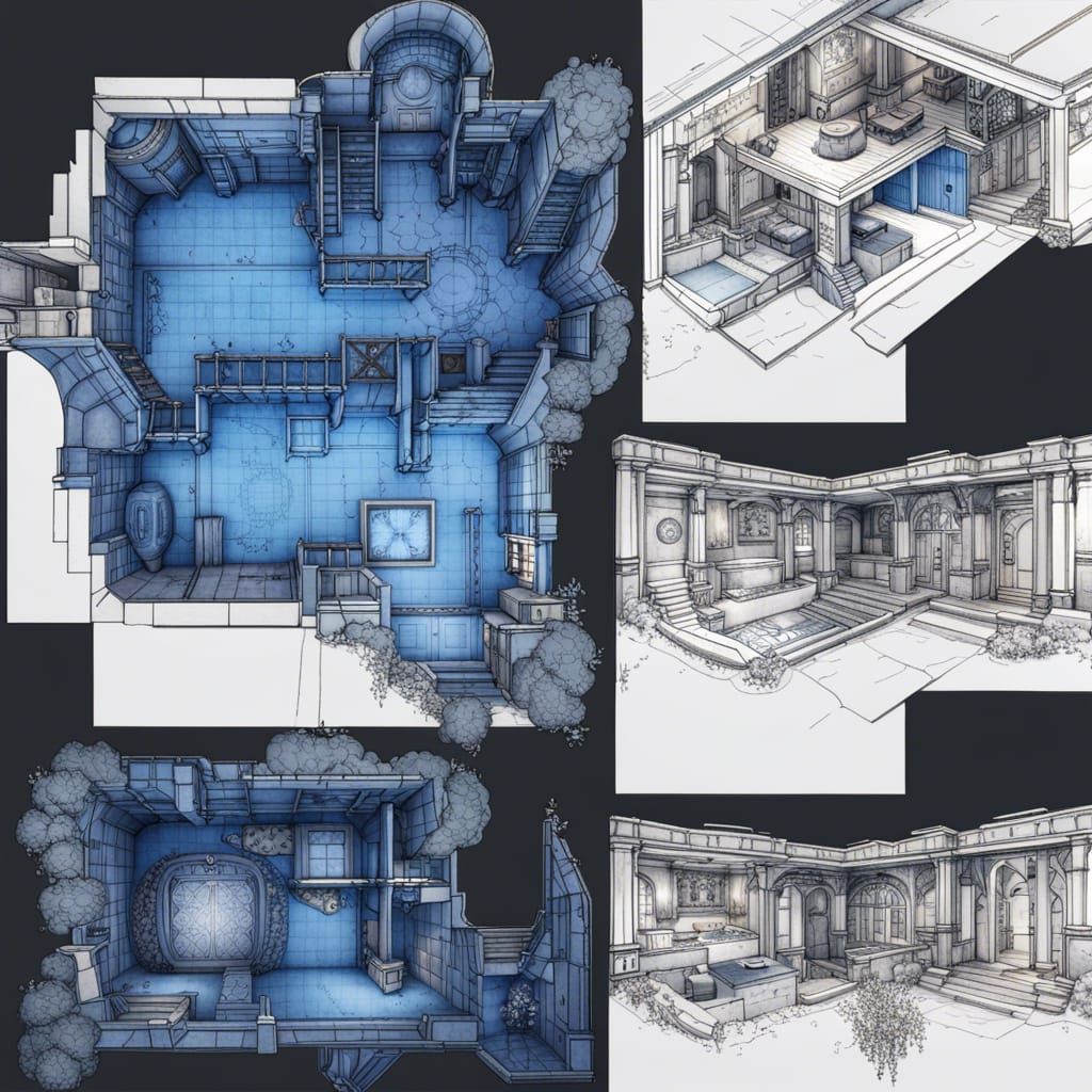 Basement Project Floor Plan in Blueprint Style