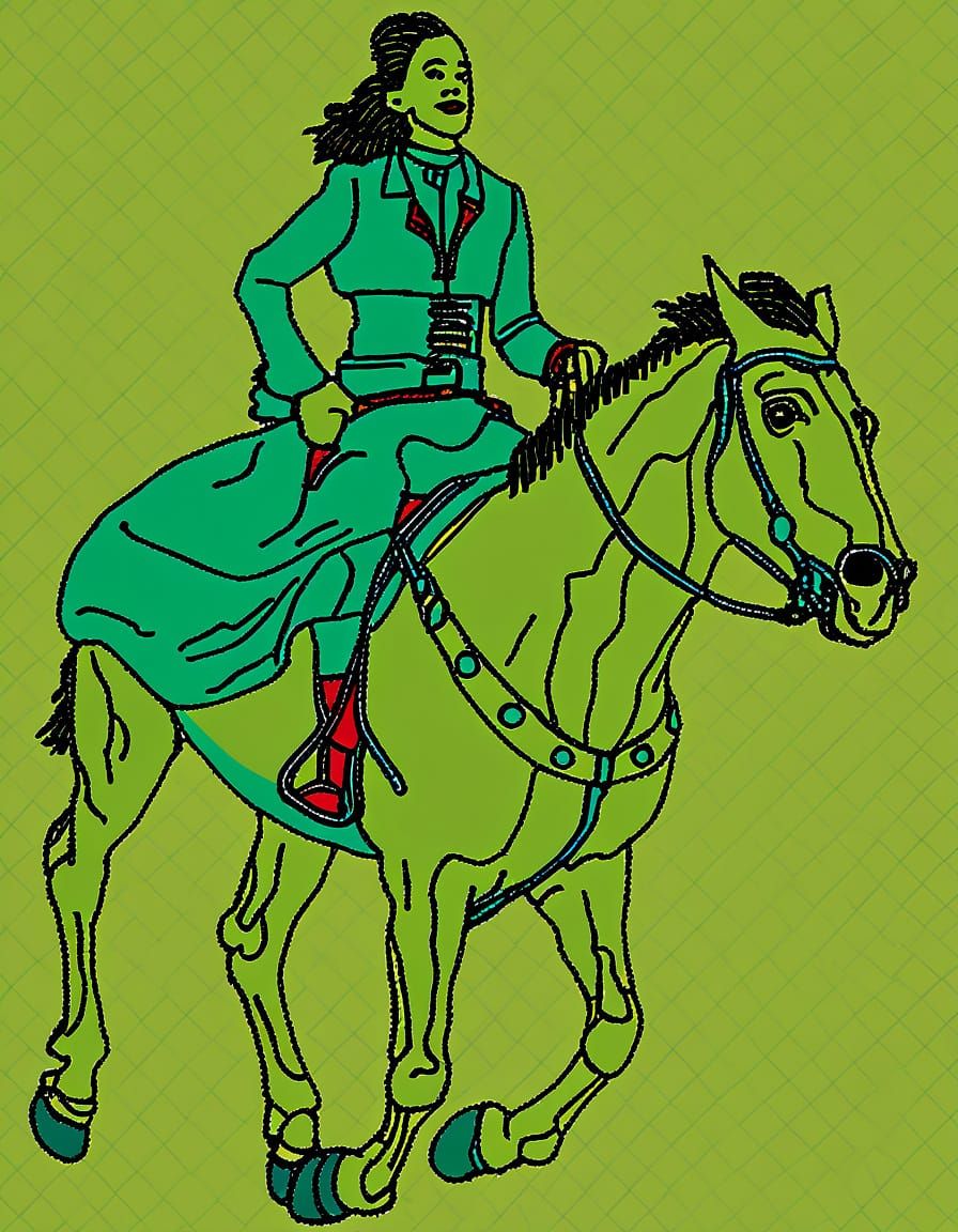 Surrealist Cityscape Featuring Regal Horseman in Bold Brushs...