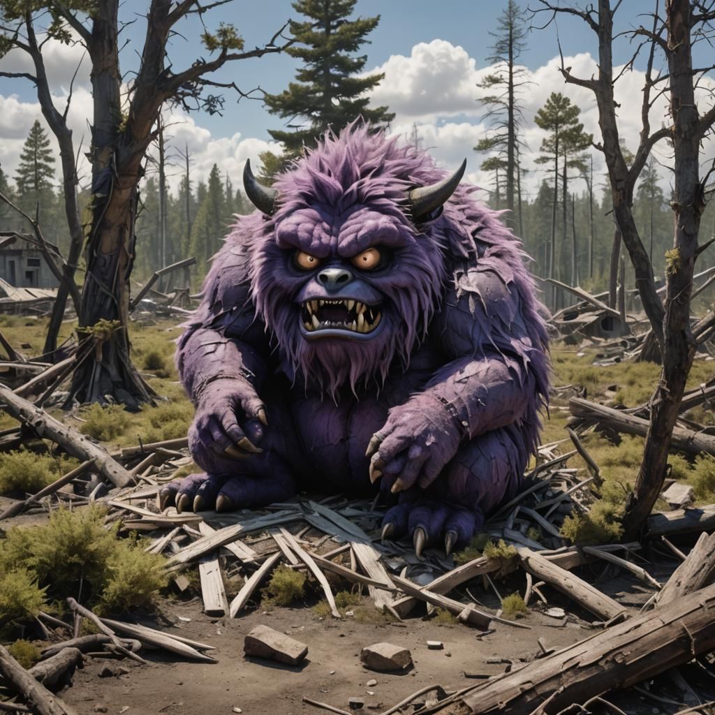 Angry Purple Monster in Post-Apocalyptic Forest