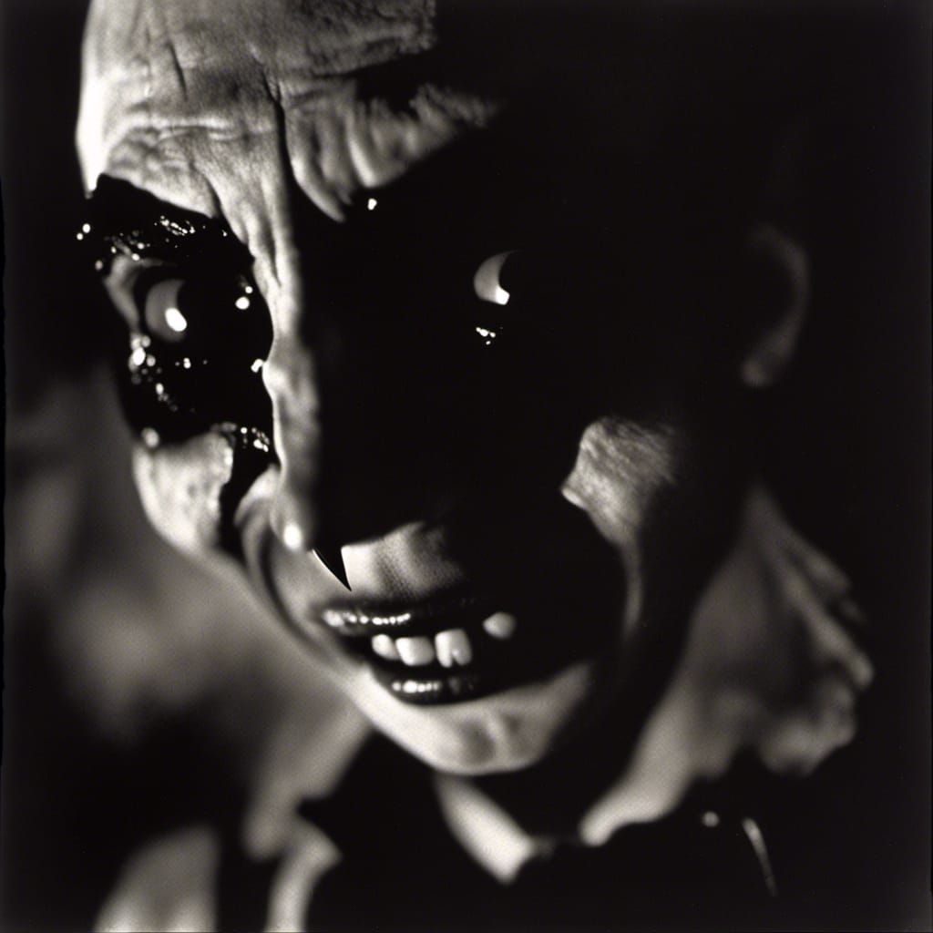 Intense Close-Up of a Boy with Bat-like Features