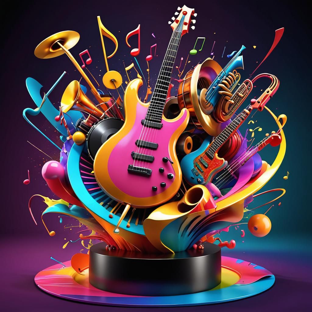 Vibrant 3D Music Explosion in Colorful Splash Art