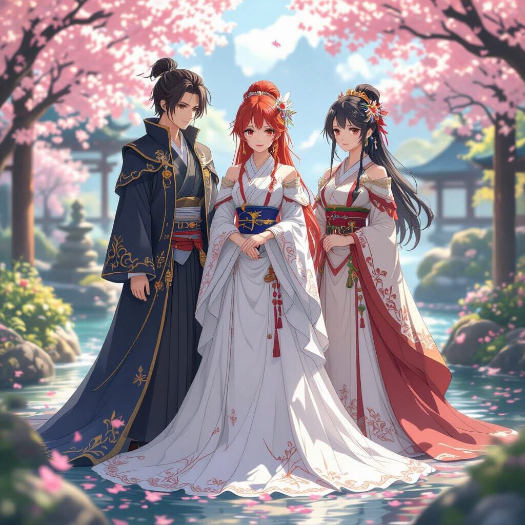 Rudeus and Wives in Fantastical Anime Style