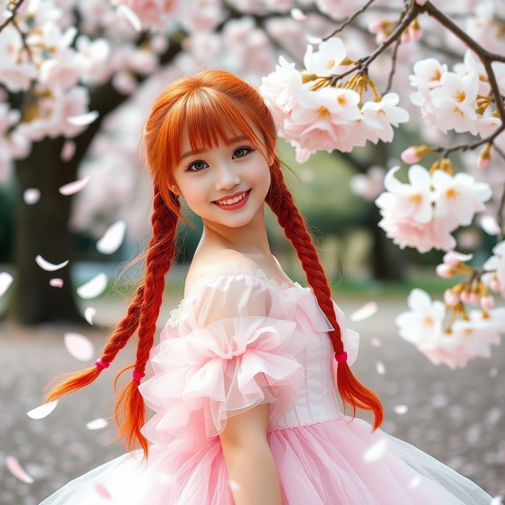 Japanese Woman in Sakura Garden, Pop Art Style