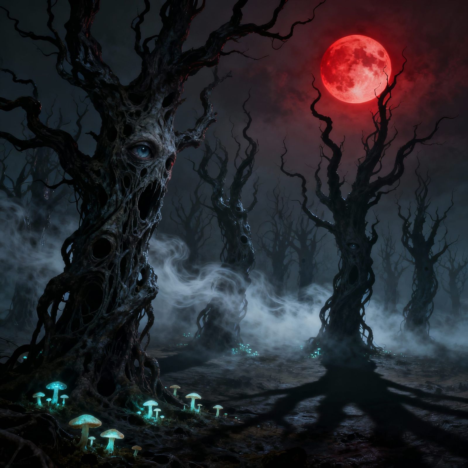 Eerie Gothic Forest Under Blood Moon