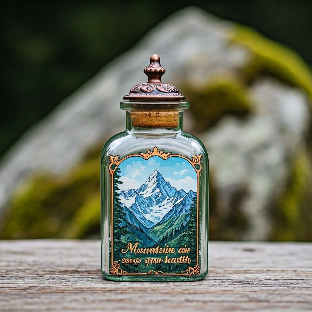 Victorian Apothecary Jar with Mountain Illustration