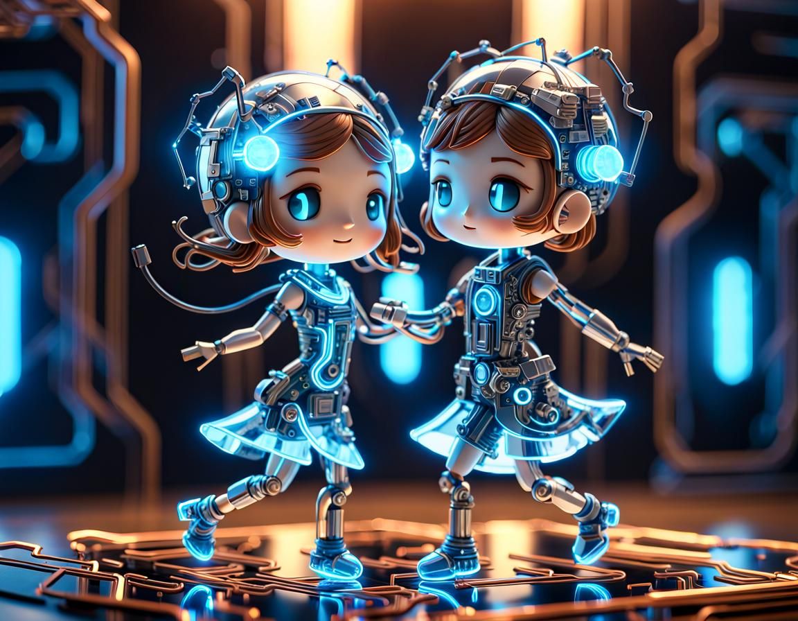 Circuit Board Couple Dancing in Steampunk Style