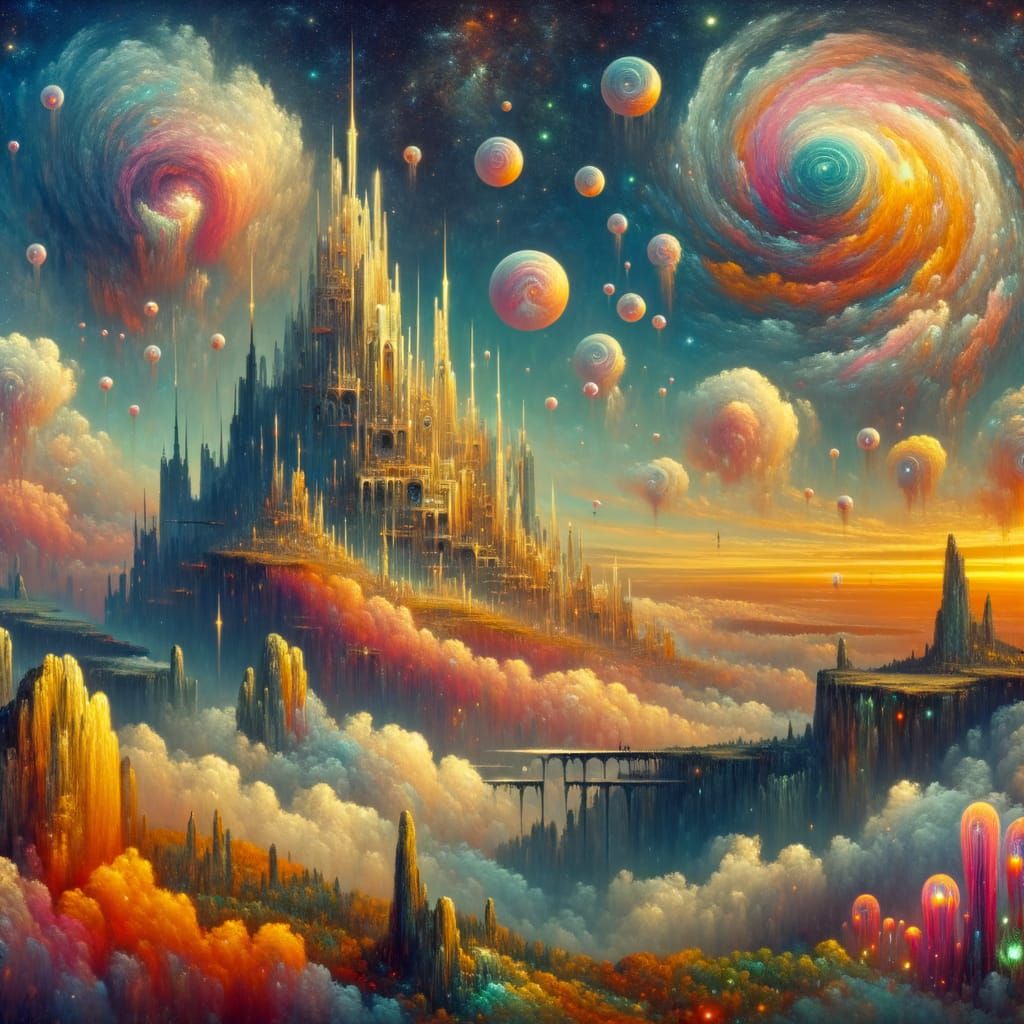 Surreal Dreamscape With Floating Nebulae Islands