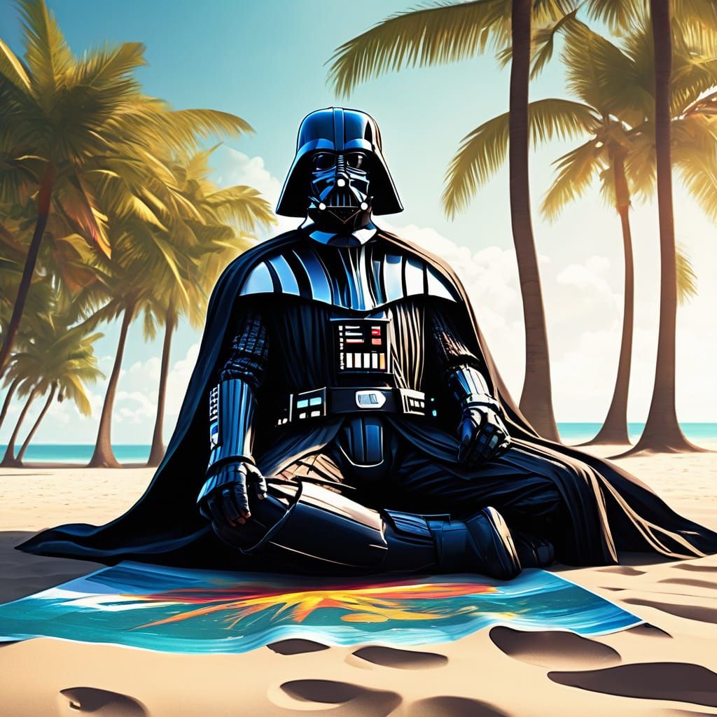 Darth Vader laying on a sunny beach vacation