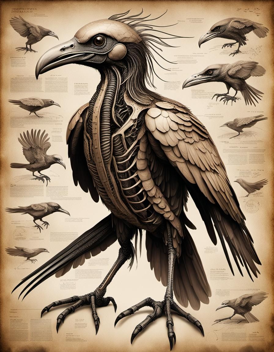 Detailed Anatomy of Mutant Prehistoric Bird