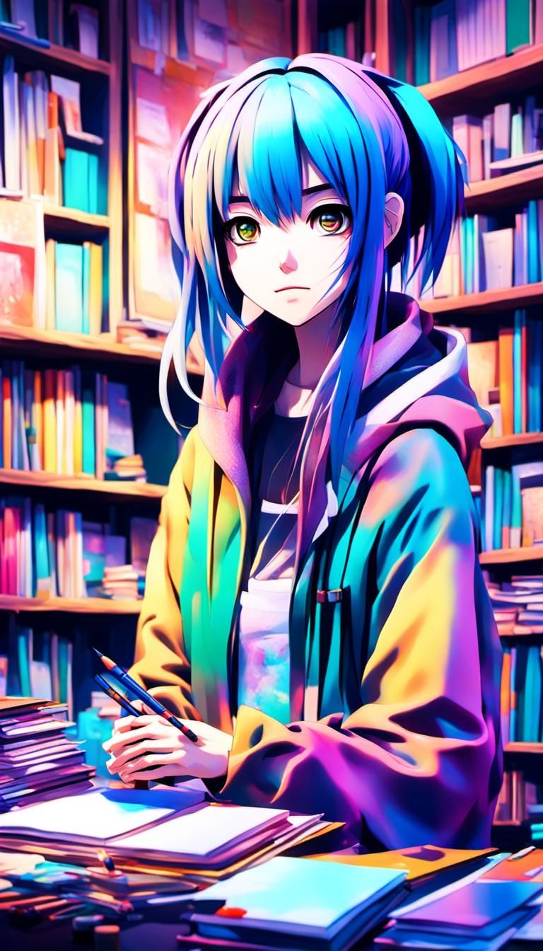 Emo Girl Painting in Anime Manga Style Studio