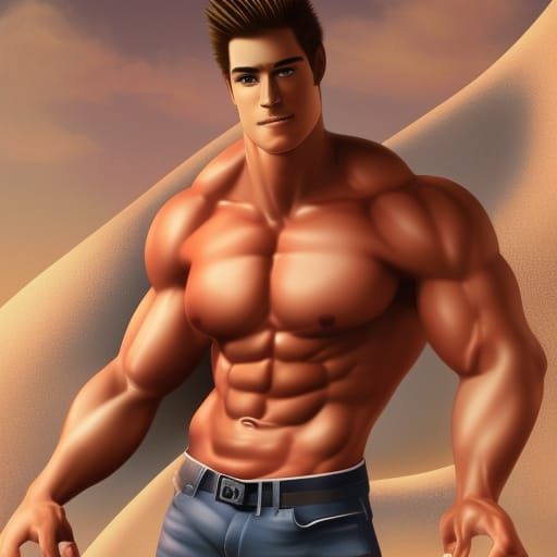 Handsome Muscular Men in Bright 3D Digital Art