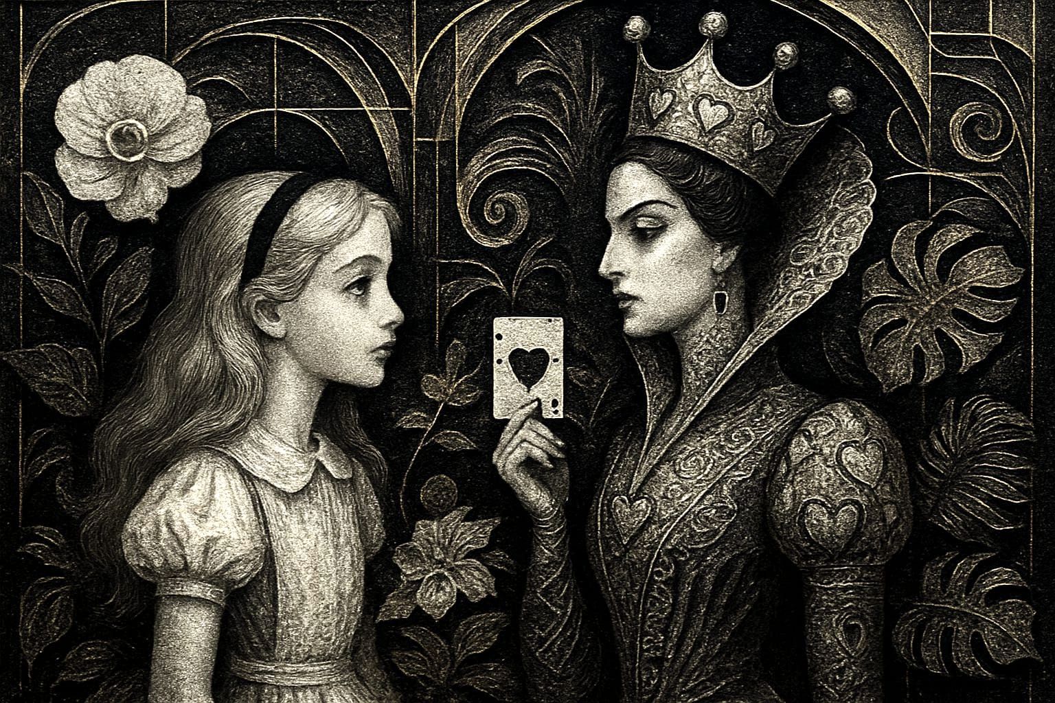 Queen of Hearts in Surreal Art Deco Garden