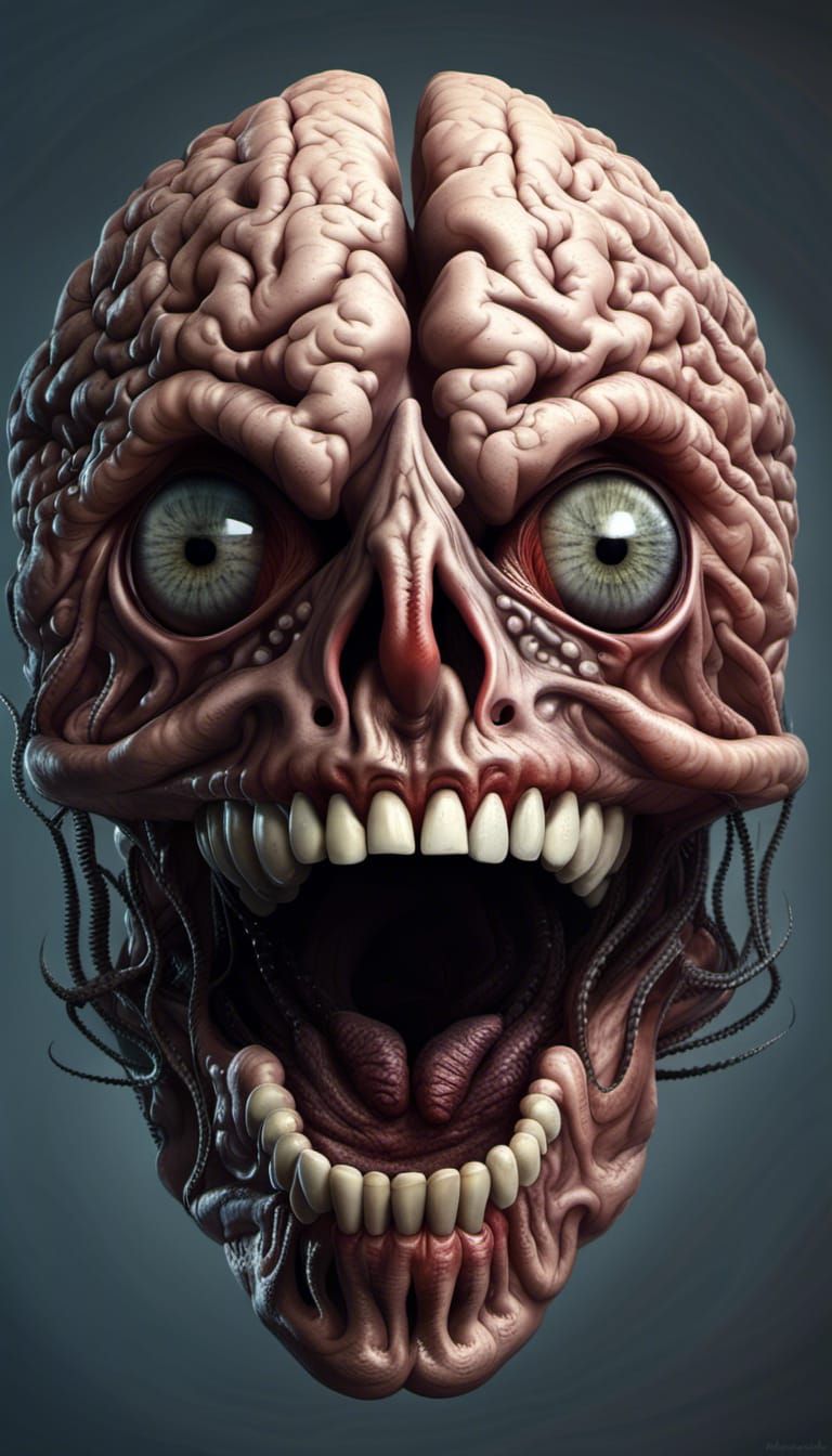Nightmare: Hyper-Detailed Brain in Dark Fantasy Style