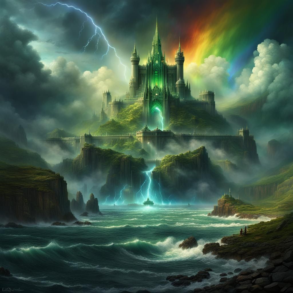 Epic Emerald Rainbow Throne: Digital Matte Painting