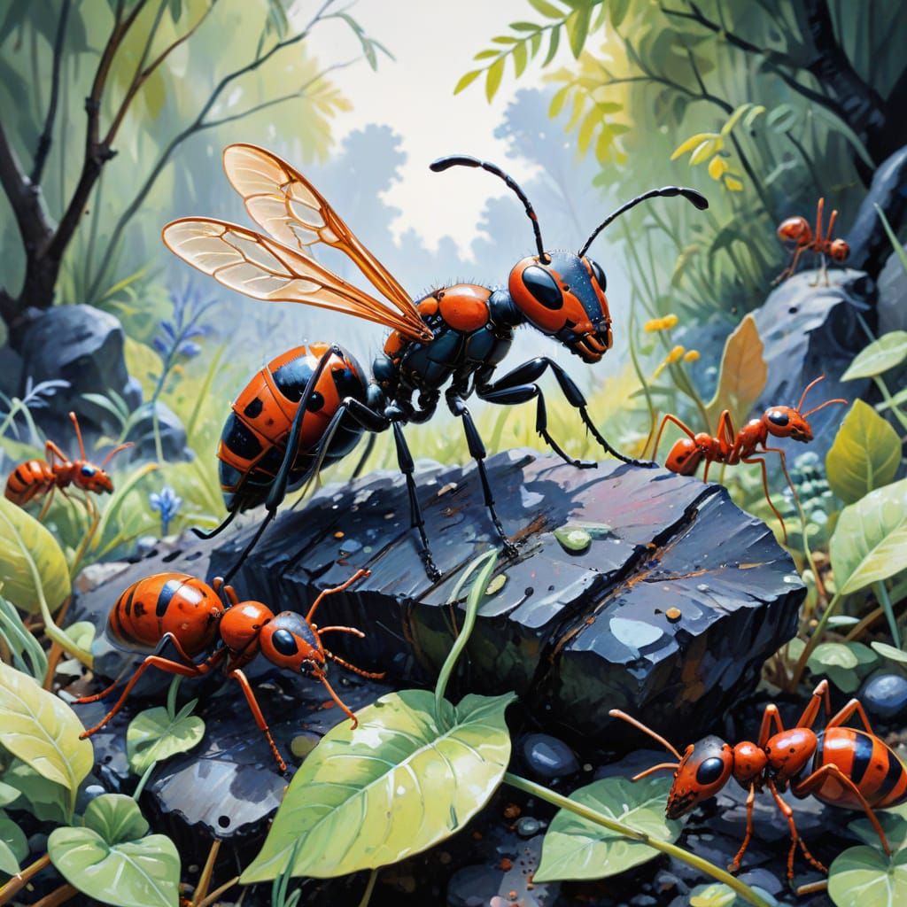 Detailed Line Art in Vibrant Gouache and Watercolor Style