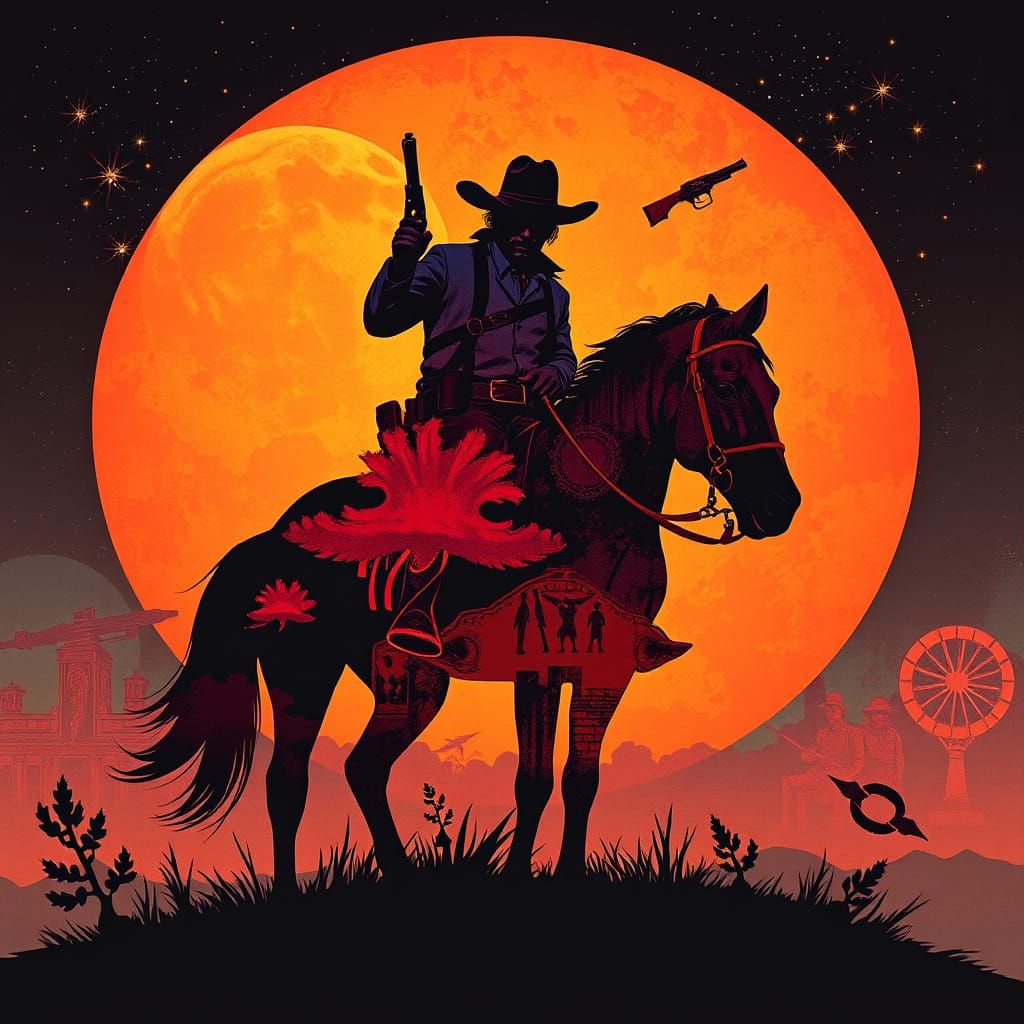 Psychedelic Cowboy Silhouette with Revolver