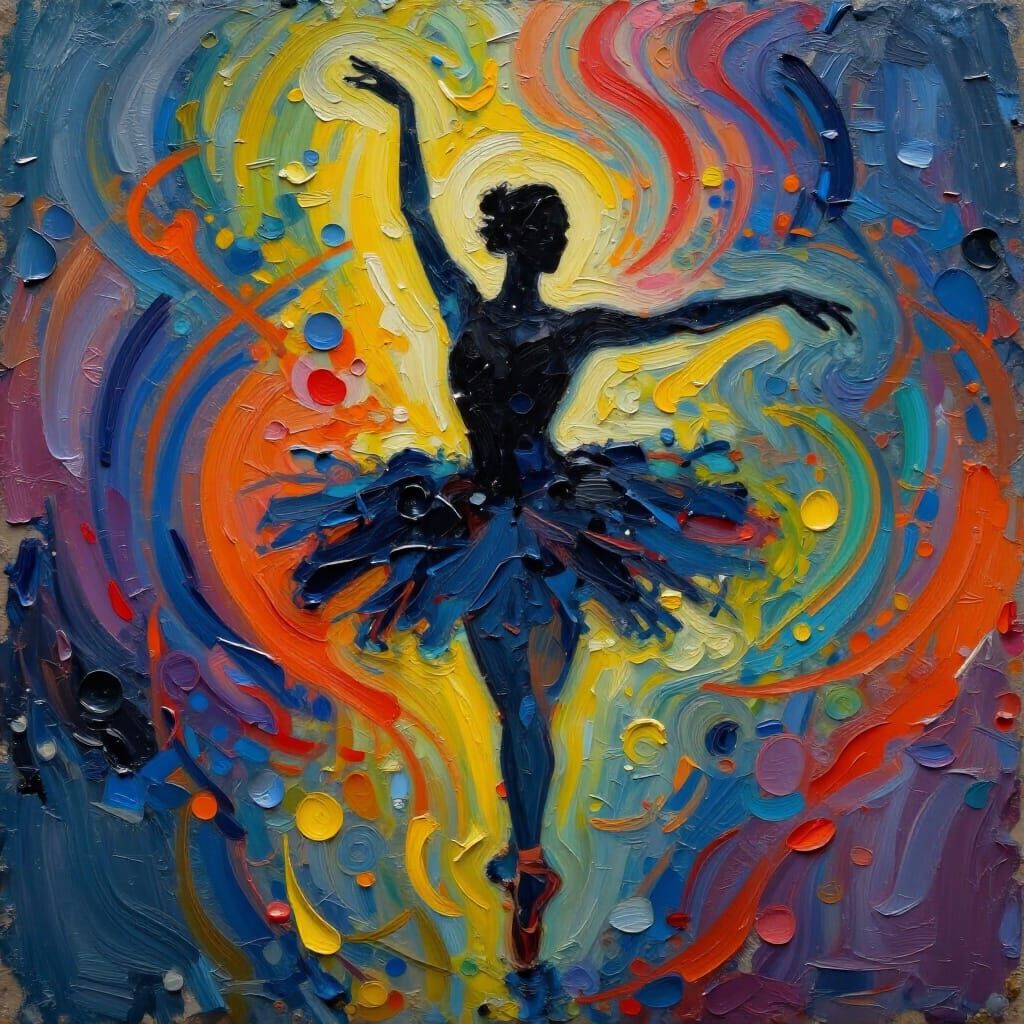 Ballerina Silhouette in Vibrant Impasto Style