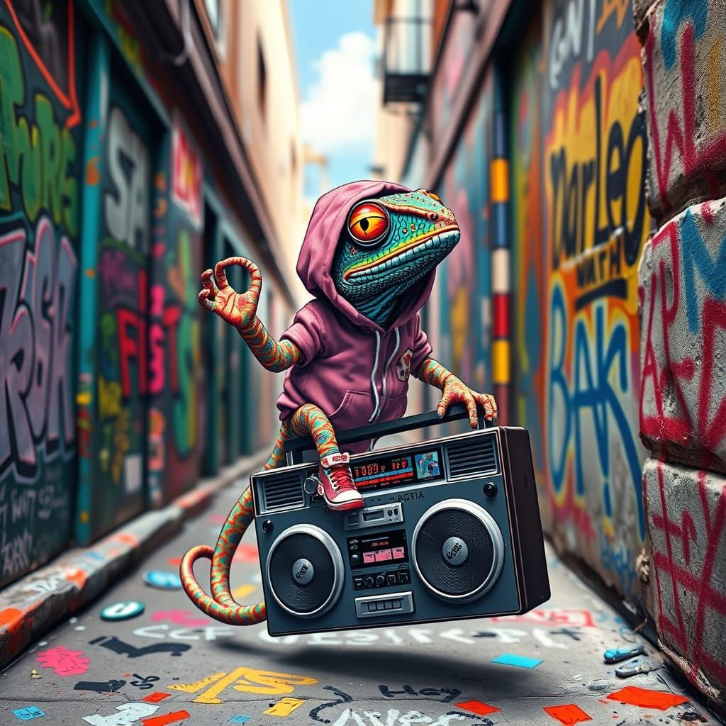 Chameleon Grooving in Graffiti Alley, Urban Art