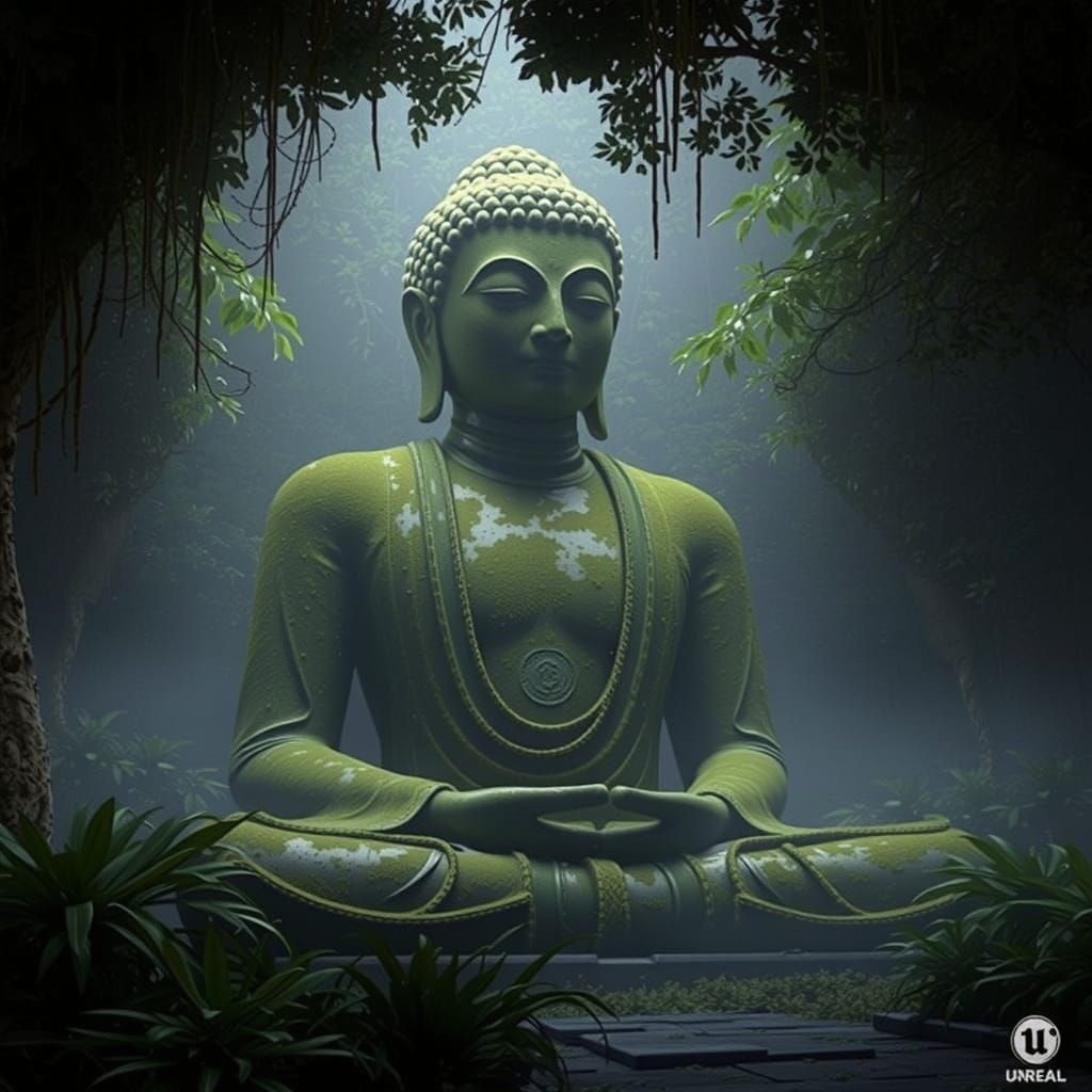 Colossal Buddha Statue in Lush Jungle, Unreal Engine