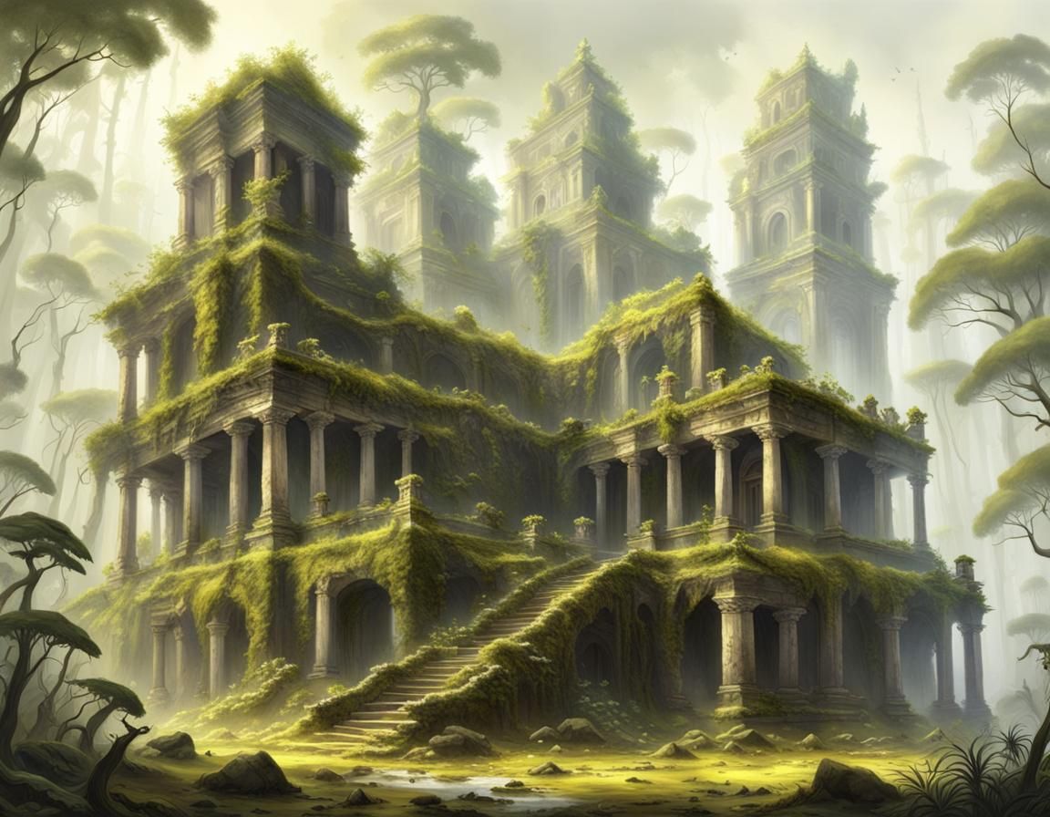 Eerie Jungle Ruins in Romantic Style
