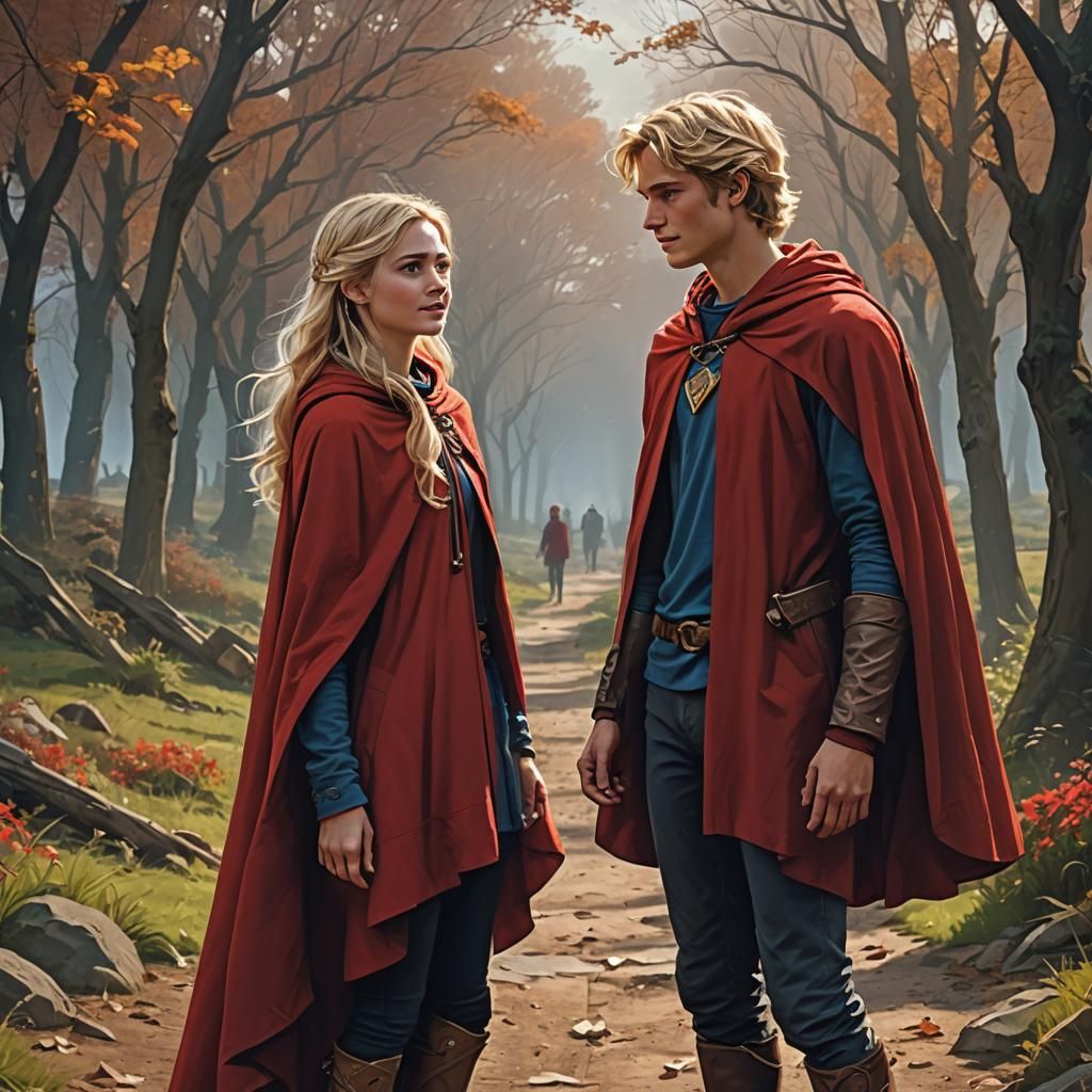 Teenage Girl and Boy Chatting: Digital Art