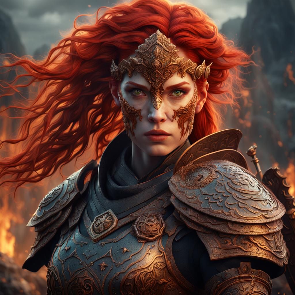 Redhead Warrior Woman in Detailed Matte Painting