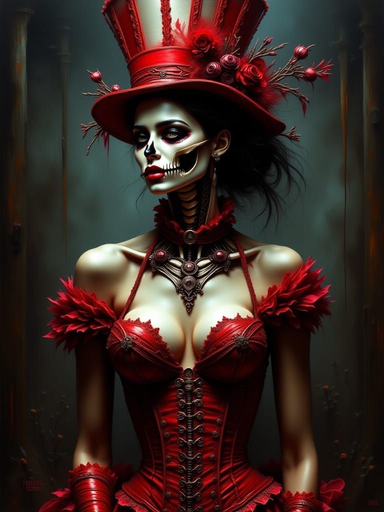 Eerie Woman Morphing into Skeleton, Gothic Art