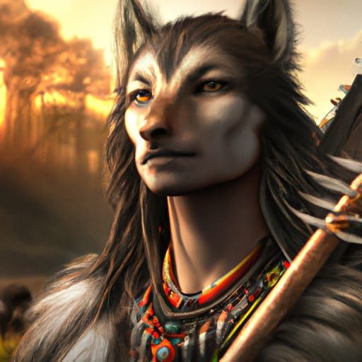 Native American Anthropomorphic Wolf Portrait