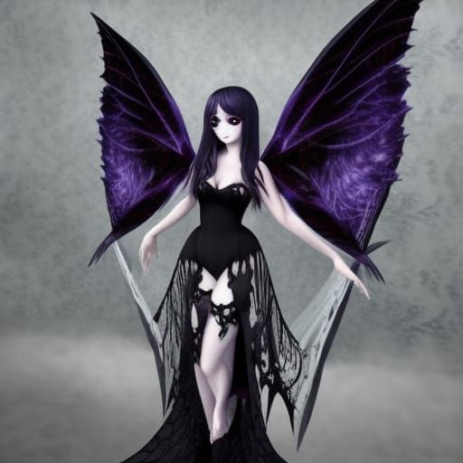 Dark Goth Anime Fairy with Lace Wings