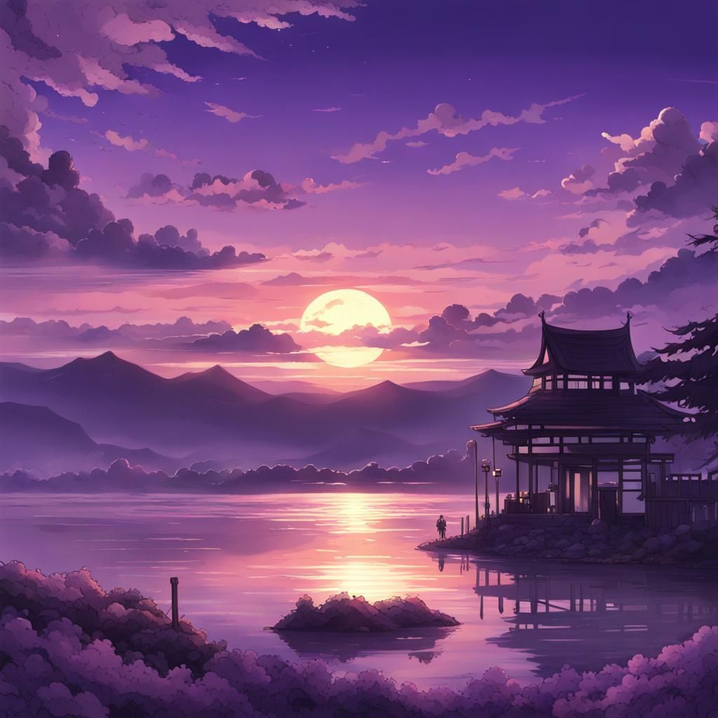 Anime Style Purple Sunset Art