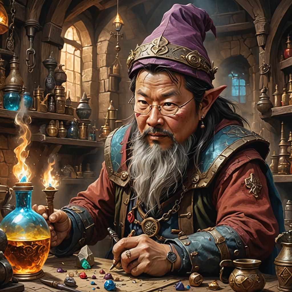 Gnome Artificer in Alchemy Workshop, Hyperrealistic Digital ...