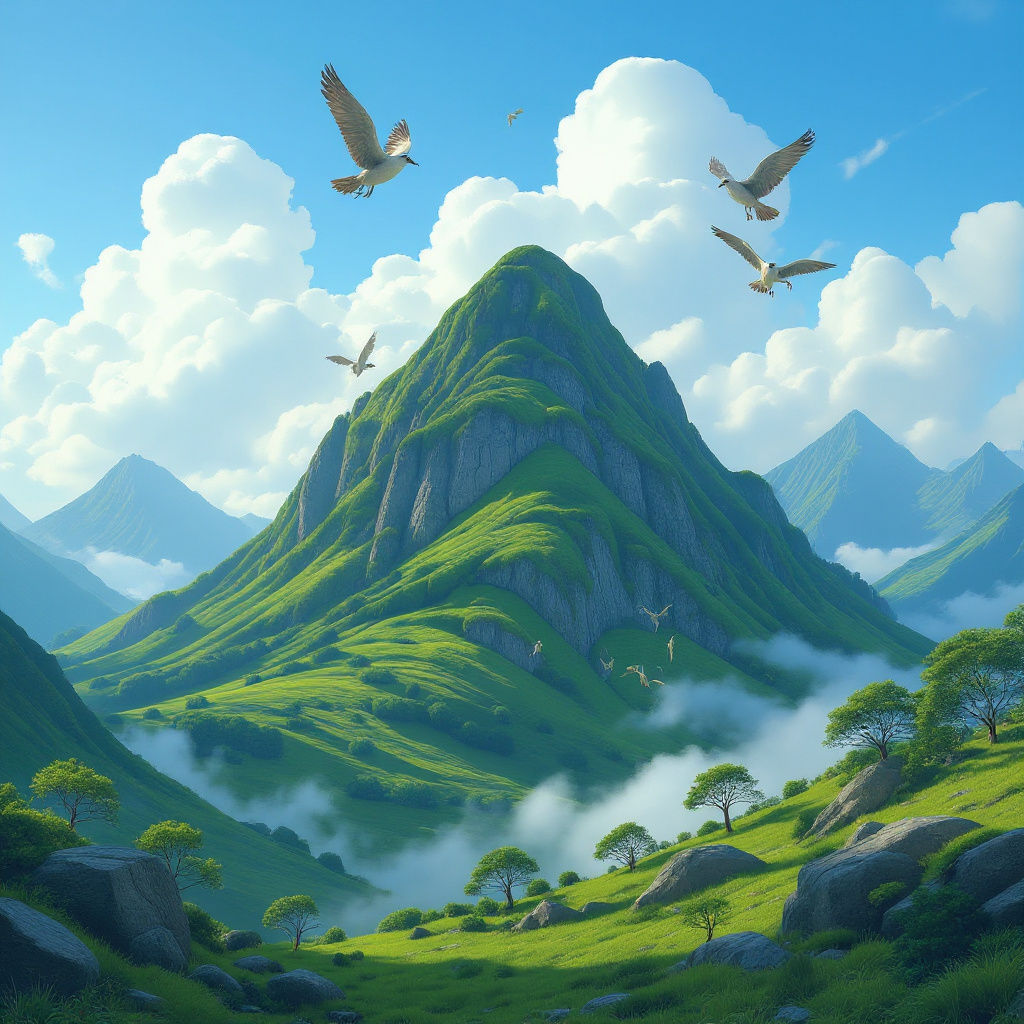 Sunny Mossy Mountain Landscape