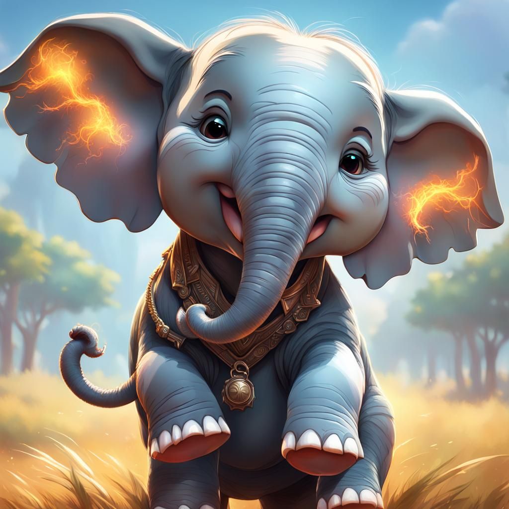 Laughing Grey Elephant Portrait in 3D Digital Art