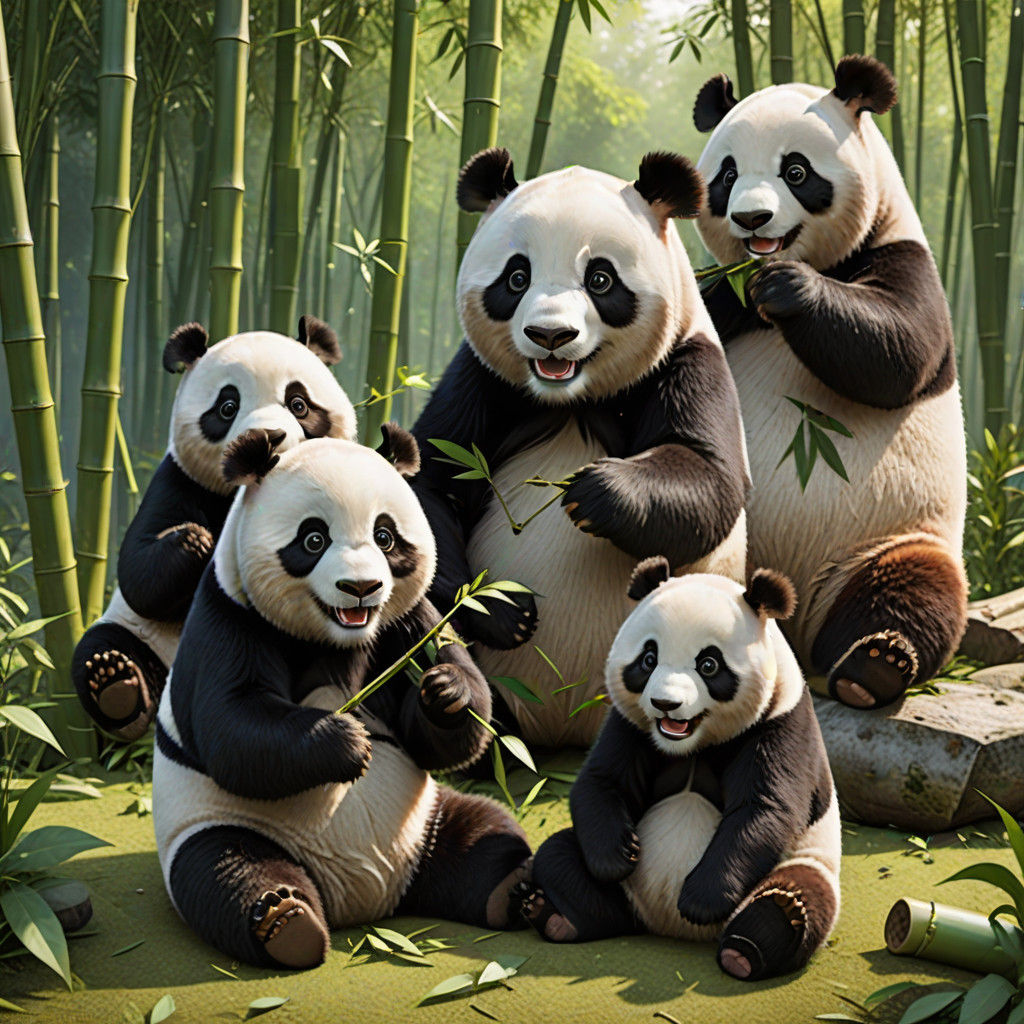 Adorable Panda Family in a Bamboo Forest
